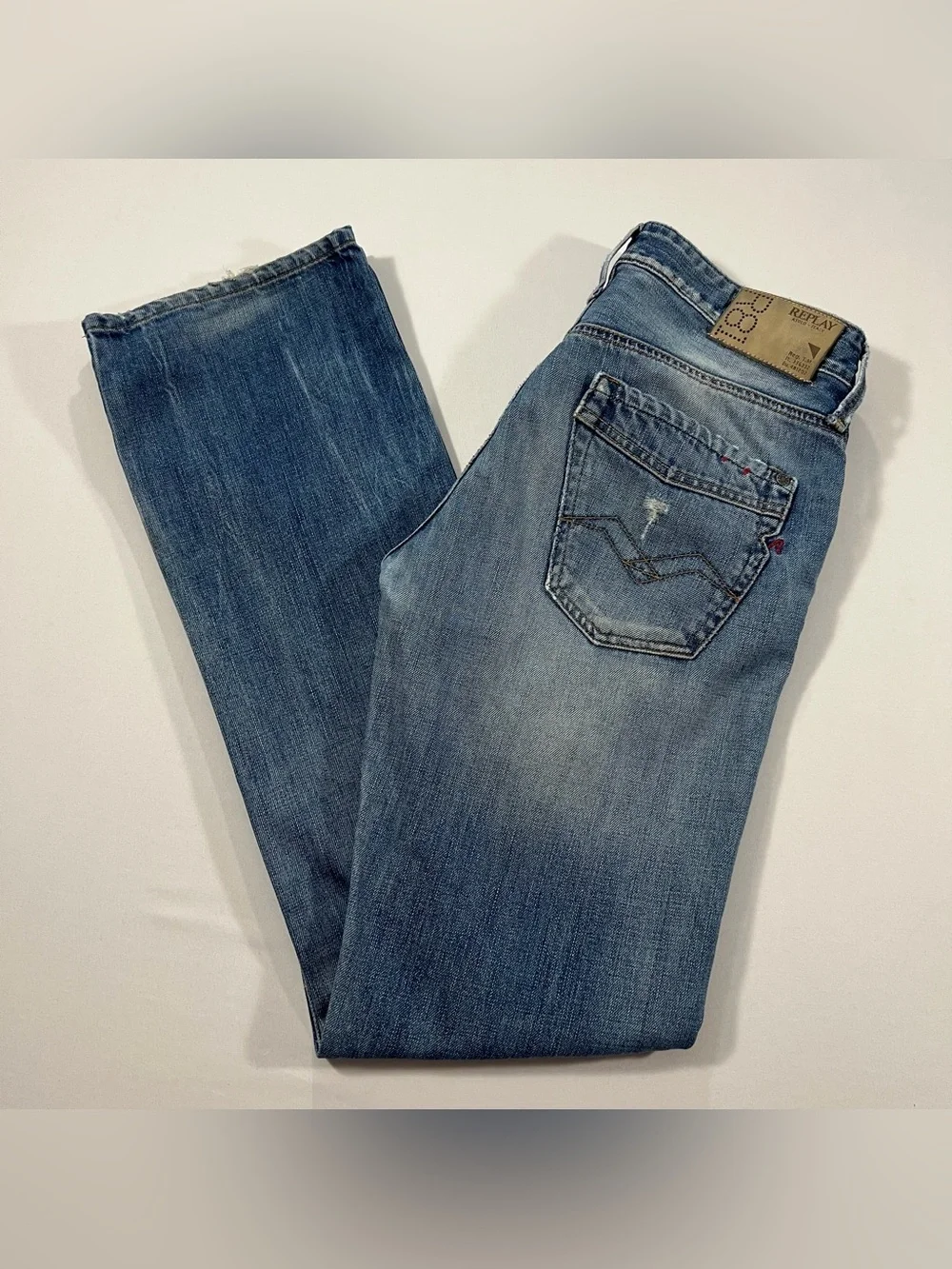 Replay Waitom Slim Straight Button Fly Distressed Italy Jeans 32x34